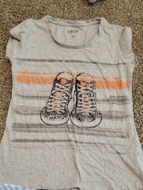 Style & Co. Petite Heather Gray Graphic Tee with Black Logo